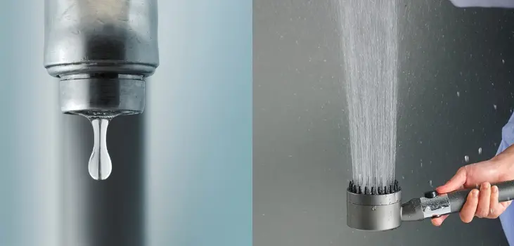 poor water pressure before Iondrops showerhead